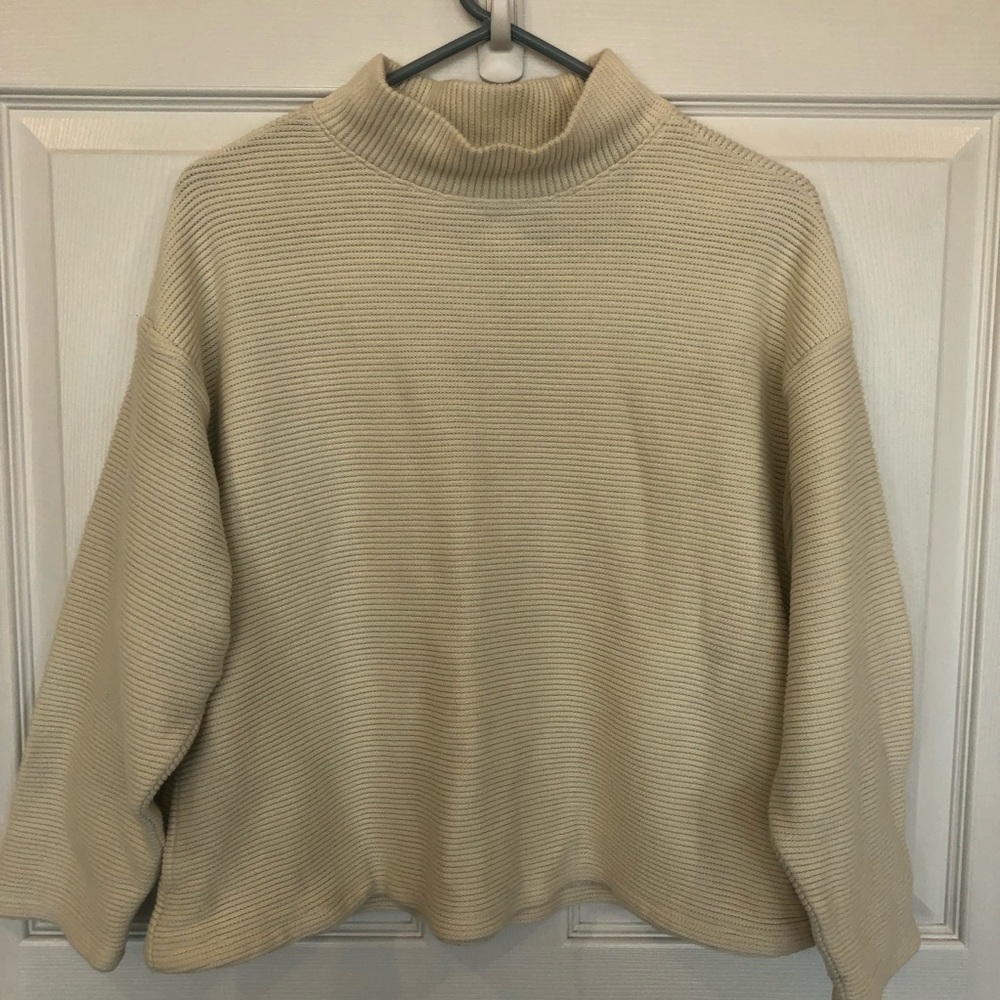 Madewell cotton boxy fit cream pullover mock neck sweater with pockets. M